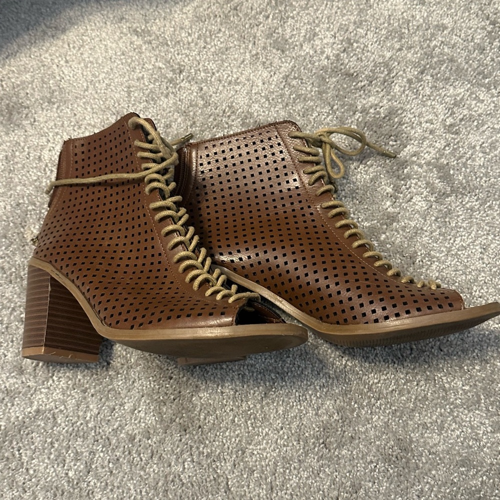 Guess Brown Perforated Heeled Boots